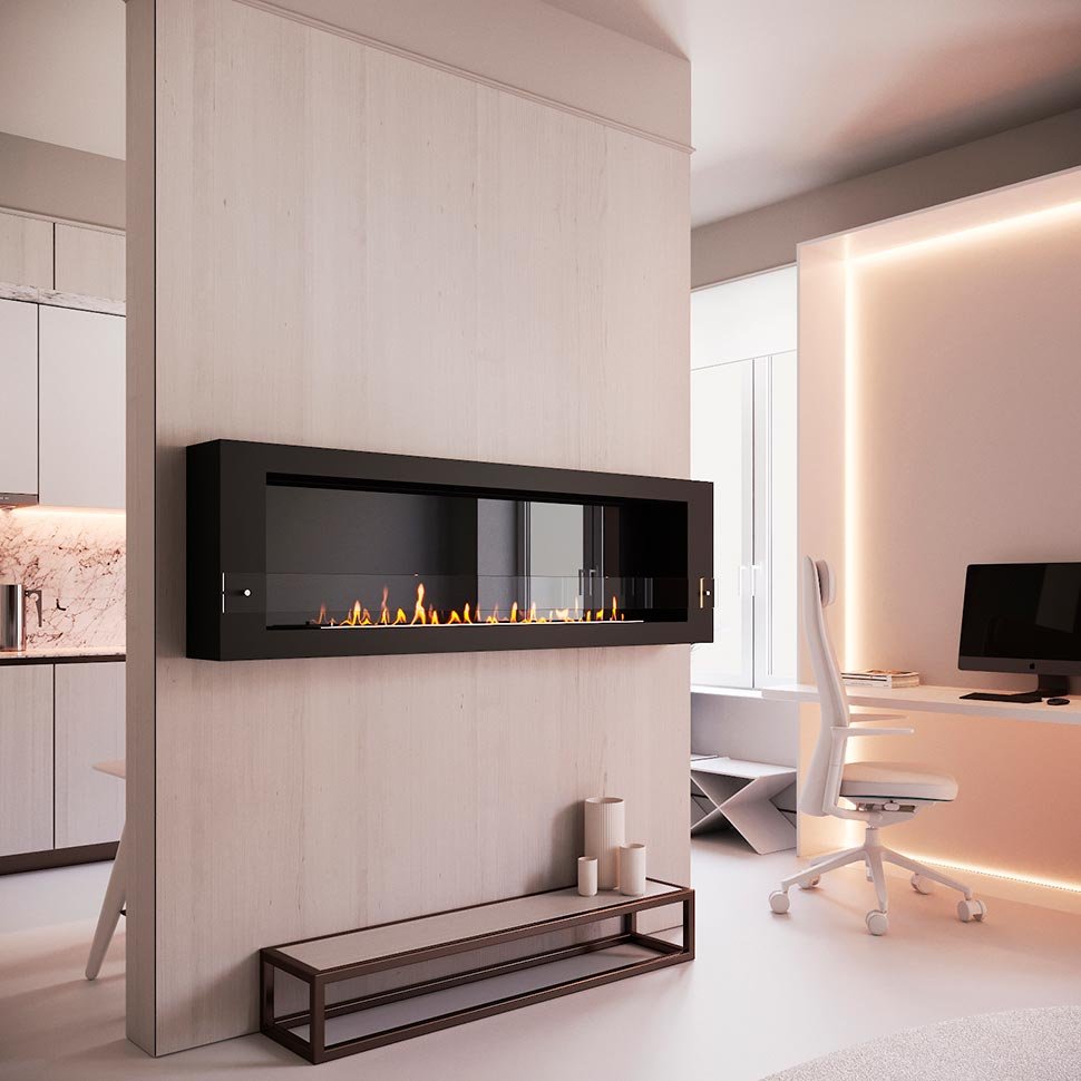 Биокамин SteelHeat WALL  LONG 1800 черный, стекло, стемалит по цене 95 970 руб.