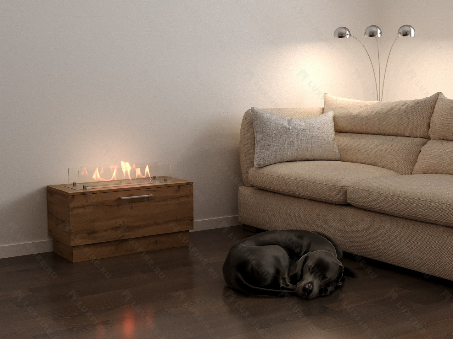 Тумба универсальная Lux Fire "Варвара" 800, дуб вотан, с биокамином 450 XS по цене 52 800 руб.